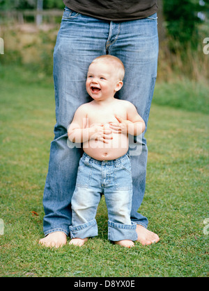 A baby boy and his father, Sweden. Stock Photo