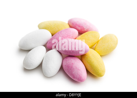 sugared almonds on white background Stock Photo