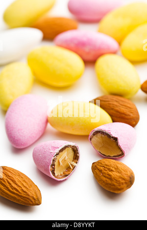 sugared almonds on white background Stock Photo