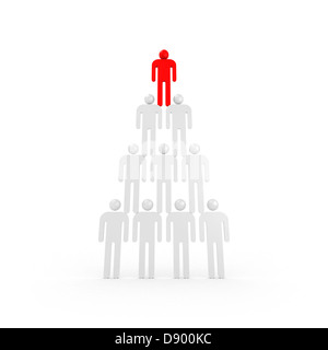 Pyramid of white abstract 3d people with one red leader on top