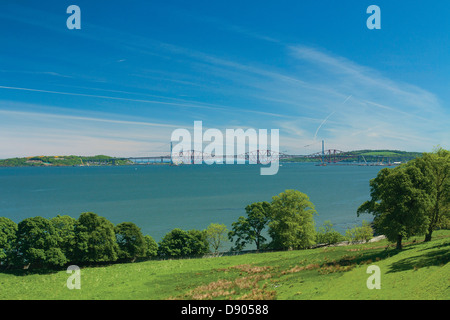 The Firth of Forth and Forth Rail Bridges from Hopetoun House and Gardens near Queensferry, Lothian Stock Photo