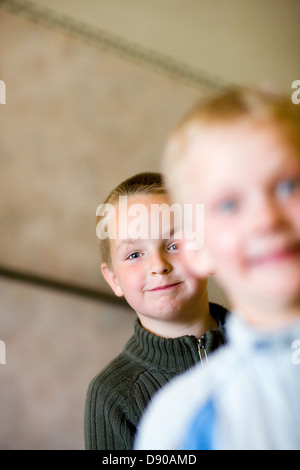 Two boys in a classroom, Sweden. Stock Photo