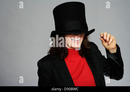 Portrait of a woman with a hat that is too big. Stock Photo