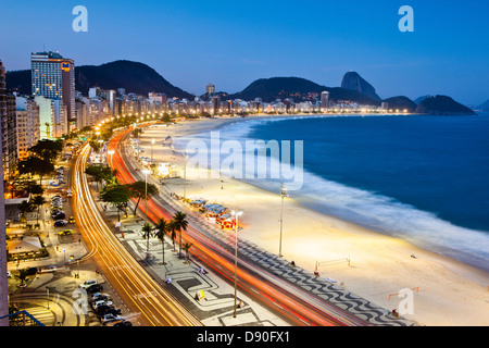 Dusk at Copacabana beach, Rio de Janeiro, Brazil Stock Photo
