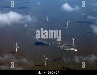 aerial view of part of a wind farm in the North Sea Stock Photo