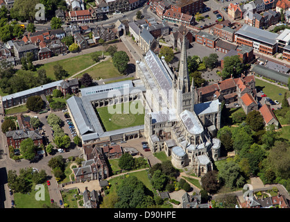 aerial view of Norwich Cathedral dedicated to Holy and Undivided Trinity, Norfolk Stock Photo