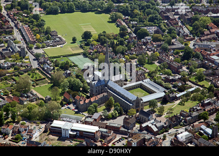 aerial view of Norwich Cathedral dedicated to Holy and Undivided Trinity, Norfolk Stock Photo