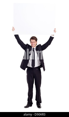 young businessman holding a white board Stock Photo
