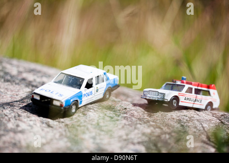 Toy police car and ambulance Stock Photo