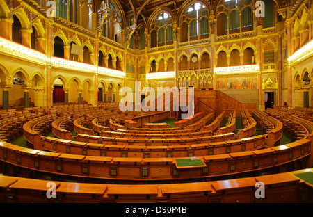 Assembly hall of the House of Representatives at Hungarian Parliament, Budapest, Hungary Stock Photo