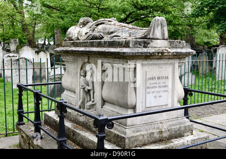 The grave of John Bunyan (1628-1688) in Bunhill Fields Burial ground, Islington, London. Stock Photo