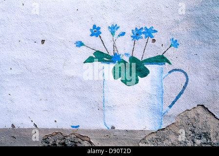 Illustration of flower pot on wall, close up Stock Photo