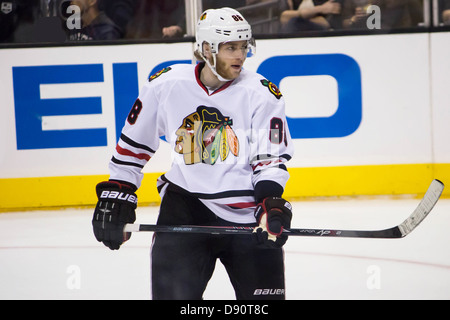 Chicago Blackhawks forward Patrick Kane during a respite between plays at the 2012-13 NHL Western Conference Finals Los Angeles Stock Photo