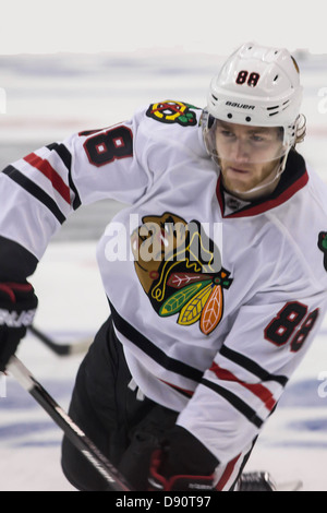 Chicago Blackhawks forward Patrick Kane No.88 shooting the puck during the 2012-13 NHL Western Conference Finals versus LA Stock Photo