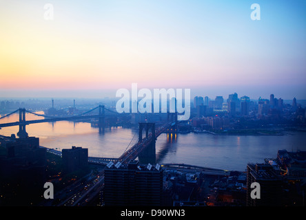 Brooklyn Bridge, Manhattan Bridge, Brooklyn, East River, Dumbo, Queens, shot from Manhattan Stock Photo