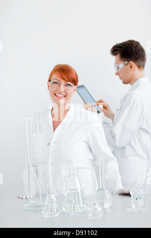 Two scientists working in laboratory Stock Photo