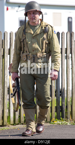 World War 2 re-enactor dressed in US army uniform at the Ramsbottom 1940's war weekend Stock Photo