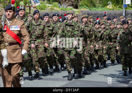 Young army cadets of the Royal Regiment of Fusiliers marching at the Ramsbottom 1940's War Weekend Stock Photo