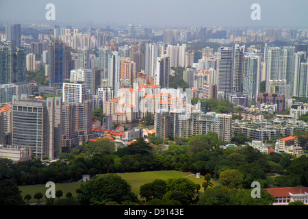 Singapore city skyline,skyscrapers,aerial overhead view from above,high-rise,condominium residential apartment apartments building buildings housing,r Stock Photo