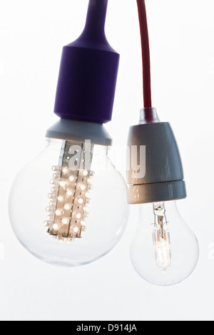 Light bulbs on white background, studio shot Stock Photo