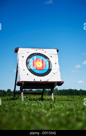 Archery target on meadow Stock Photo