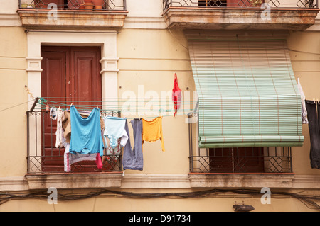Clothes on a clothes line, Spain. Stock Photo