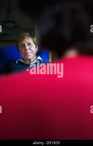 Two people having a conversation, Sweden. Stock Photo