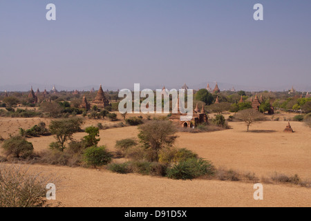View across the temples on the plains of Bagan, viewed from the Buledi temple Stock Photo