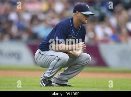 June 5, 2013 - Detroit, Michigan, United States of America - June 05, 2013: Tampa Bay Rays starting pitcher Alex Cobb (53) during MLB game action between the Tampa Bay Rays and the Detroit Tigers at Comerica Park in Detroit, Michigan. The Rays defeated the Tigers 3-0. Stock Photo