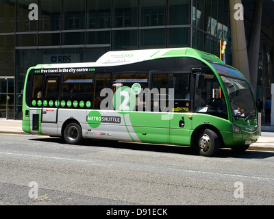 Diesel electric hybrid bus on Deansgate Manchester UK Stock Photo