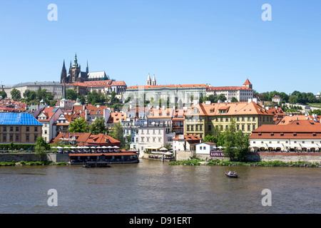 View from Charles bridge towards the castle in Prague, Czech Republic, Europe Stock Photo