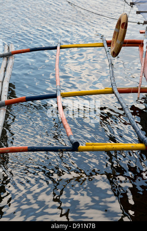 Traditional Outriggers of a Boat in Manila Bay, Philippines Stock Photo