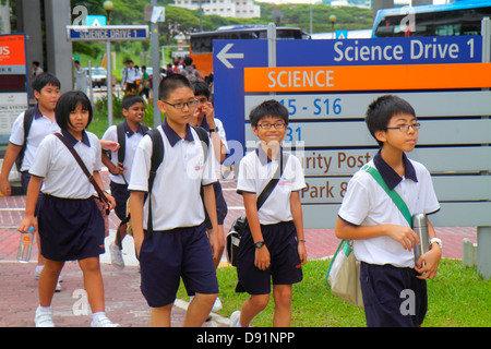 Singapore National University of Singapore NUS,school,student students,campus,Science Drive,Asian boy boys male girl,girls female kids children field, Stock Photo
