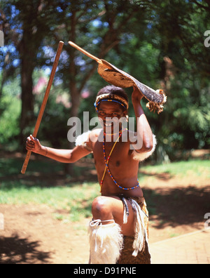 Zulu warrior at Lesedi African Cultural village, Broederstroom, Johannesburg, Gauteng Province, Republic of South Africa Stock Photo