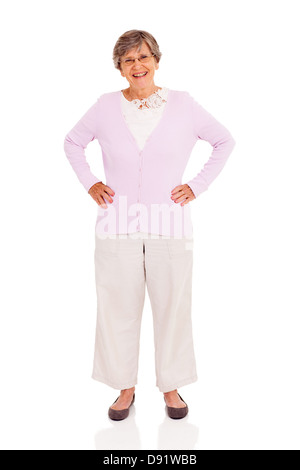 elderly woman full length portrait on white background Stock Photo