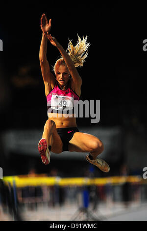 08.06.2013 Torino, Italy. Darya Klishina of Russia is second in the Womens Long Jump during the International Athletics meeting Memorial Primo Nebiolo from the Stadio Primo Nebiolo. Stock Photo