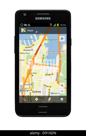 Samsung Galaxy S2 smartphone with Google map of Sydney, Australia on display. Stock Photo