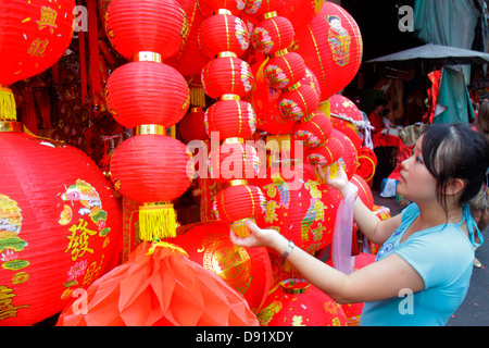 Thailand,Thai,Bangkok,Samphanthawong,Chinatown,Yaowarat Road,Chinese New Year,Asian woman female women,shopping shopper shoppers shop shops market mar Stock Photo