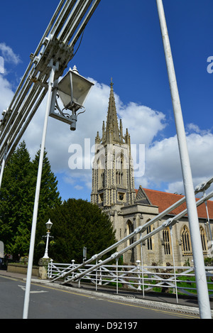 All Saints Church from Marlow Suspension Bridge, Marlow, Buckinghamshire, England, United Kingdom Stock Photo