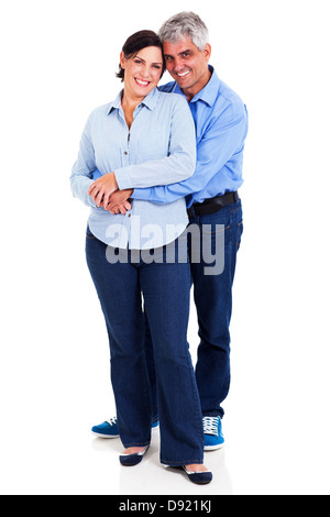 happy middle aged couple embracing isolated on white background Stock Photo
