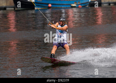 Liverpool, UK 8th June, 2013. The Red Bull Harbour Reach 2013, an inaugural event where Ships, a Shanty Festival, Regattas, wakeboarding and historic canal boats all taking part in a Mersey River Festival at Albert Dock.  Credit:  Cernan Elias/Alamy Live News Stock Photo