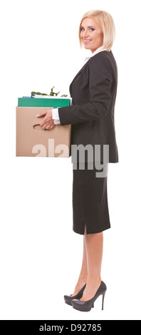 young business woman holding a box of belongings and documents Stock Photo