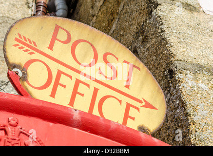 Post Office sign at Mousehole Harbor. Mousehole, Cornwall, England. Stock Photo