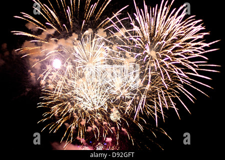 Celebratory bright firework in a night sky Stock Photo