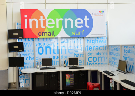 Internet kiosks in departure lounge at Stansted Airport, Stansted Mountfitchet, Essex, England, United Kingdom Stock Photo