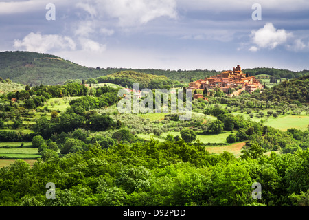 Small town on a hill in Tuscany Stock Photo