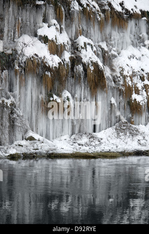lots of icicles near river 'Kocher' in Southern Germany Stock Photo