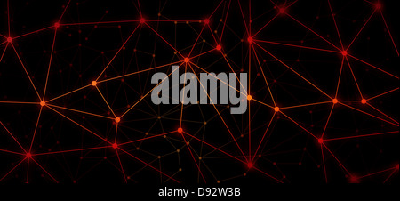 A web of bright red dots connected by lines against a black background Stock Photo