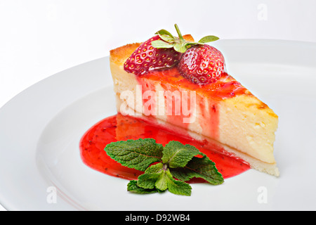 Garnished strawberry cheesecake Stock Photo