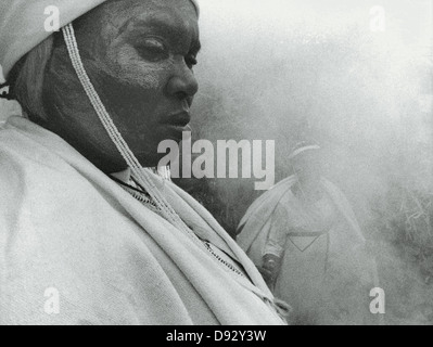 sacred ritual being performed around fire in order initiates to become sangoma ceromony was held in Khayelitsha Cape Town Stock Photo